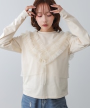 【Bab】前後2WAYフリルチュールベスト+ベーシックカットソー