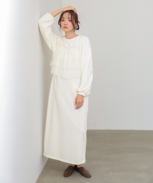 【Bab】【選べるサイズ展開】ティアードチュールキャミ＋スウェットワンピースSET