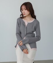 【Bab】配色レイヤードニットカーディガン