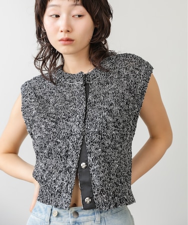 【Bab】MIX編みラインニットトップス