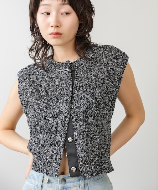 【Bab】MIX編みラインニットトップス