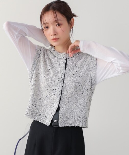 【Bab】MIX編みラインニットトップス