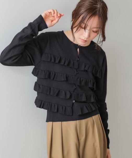 【Bab】ティアードフリルニットカーデ＆2WAYビスチェアンサンブル