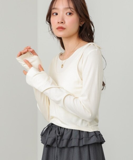 【Bab】パイピングリブトップス＆タンクSET