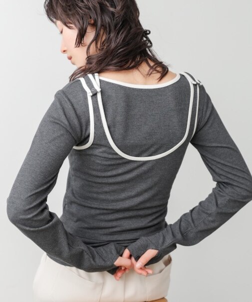 【Bab】パイピングリブトップス＆タンクSET