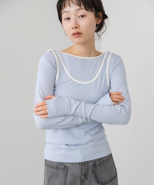 【Bab】パイピングリブトップス&タンクSET