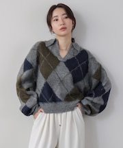 アーガイル襟付ニット