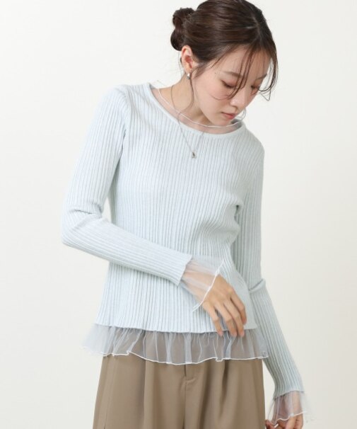 【Bab】フリル切替リブニットトップス