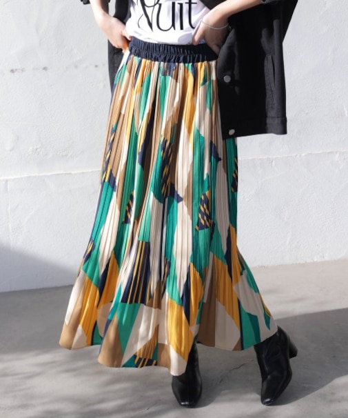 幾何柄プリーツSKT