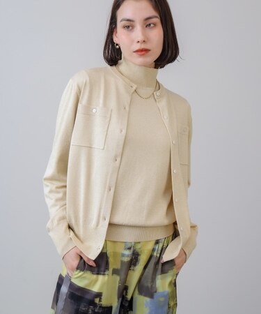 マイクロラメ丸首ニットカーディガン