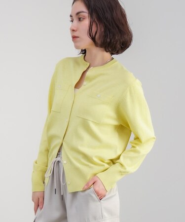 マイクロラメ丸首ニットカーディガン