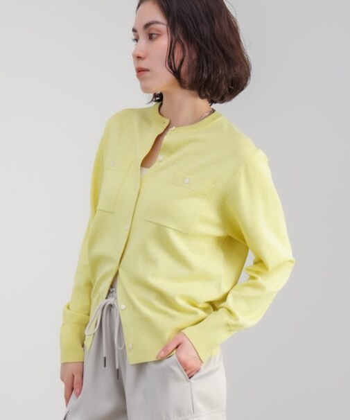 マイクロラメ丸首ニットカーディガン