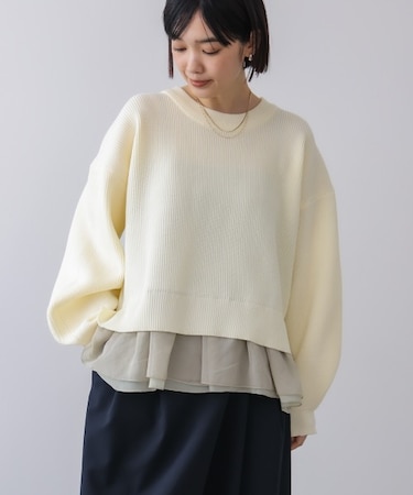 軽量レイヤードニットプルオーバー