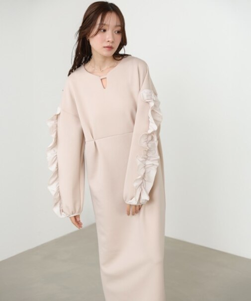 【Bab】【選べるサイズ展開】フリルスリーブポンチワンピース