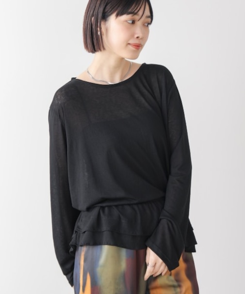 オーバーサイズシアーウエストマークトップス