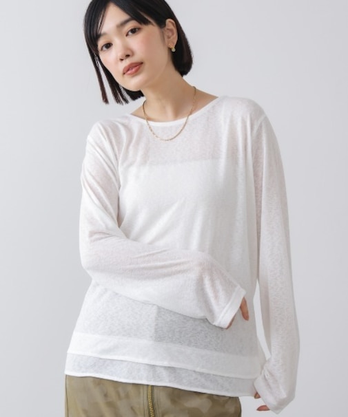 オーバーサイズシアーウエストマークトップス