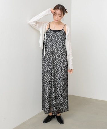 【Bab】【選べるサイズ展開】刺繍フラワーキャミワンピース