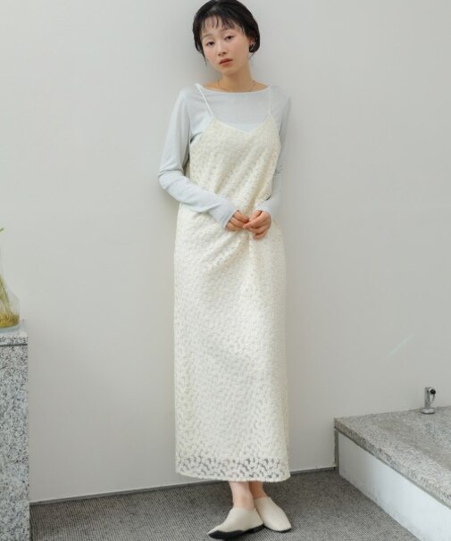 【Bab】【選べるサイズ展開】刺繍フラワーキャミワンピース