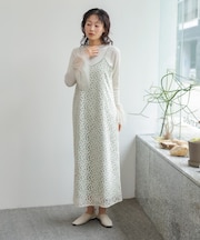 【Bab】【選べるサイズ展開】刺繍フラワーキャミワンピース