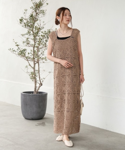 【Bab】【選べるサイズ展開】【累計お気に入り登録6.9万人!】クロシェロングワンピース