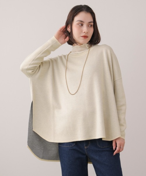 リバーシブルダブル丸首ポンチョ風ニット｜ブージュルードの通販