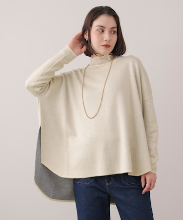 リバーシブルダブル丸首ポンチョ風ニット