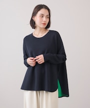 リバーシブルダブル丸首ポンチョ風ニット