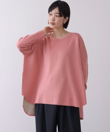 リバーシブルダブル丸首ポンチョ風ニット