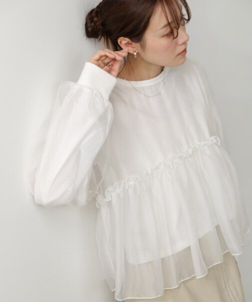 【Bab】シアーレイヤードフレアカットソー