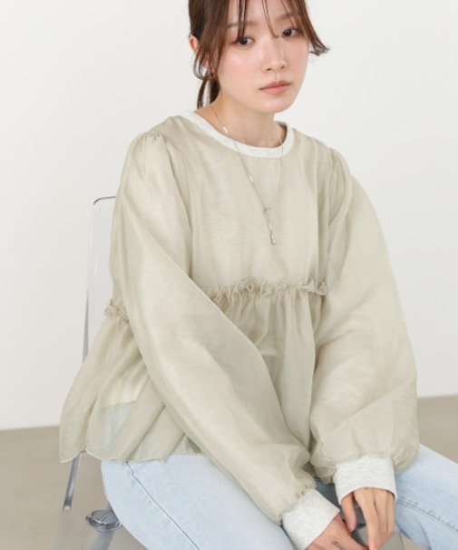 【Bab】シアーレイヤードフレアカットソー