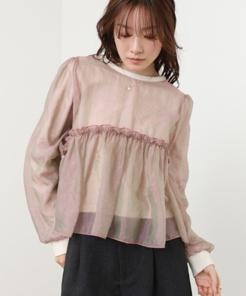 【Bab】シアーレイヤードフレアカットソー
