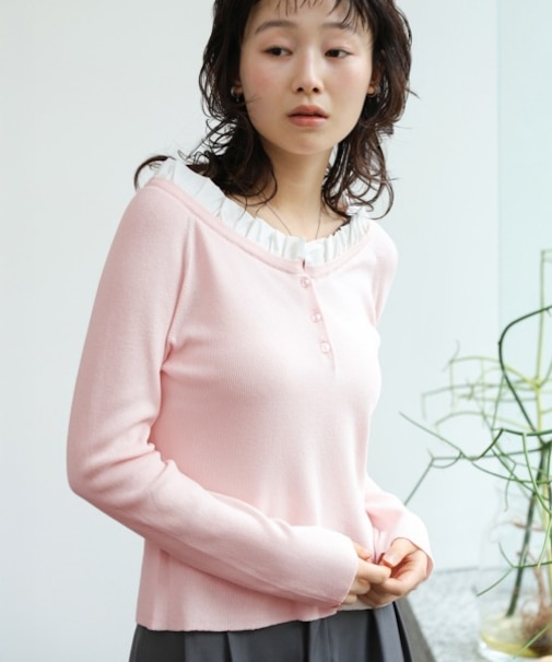 【Bab】衿フリルニットトップス