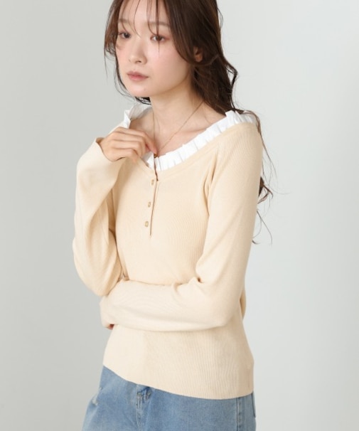 【Bab】衿フリルニットトップス