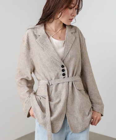 【Bab】リネンライクジャケット（ベルト付き）