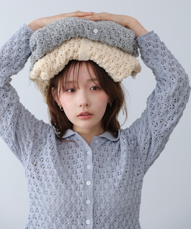 【Bab】透かし編み裾チュールカーディガン