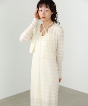 【Bab】【選べるサイズ展開】配色メローカーディガン+ワンピースSET