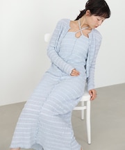 【Bab】【選べるサイズ展開】配色メローカーディガン+ワンピースSET