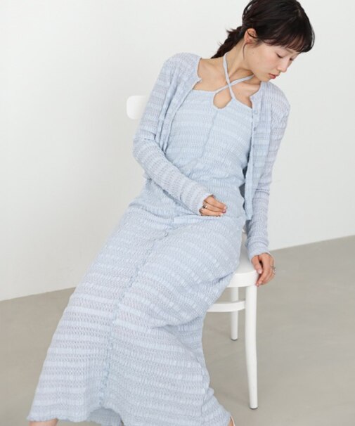 【Bab】【選べるサイズ展開】配色メローカーディガン＋ワンピースSET