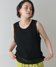 ﾀﾝｸｾｯﾄﾊﾞｯｸﾘﾎﾞﾝ柄編みニット