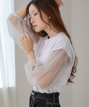 【Bab】シアーボリュームスリーブトップス