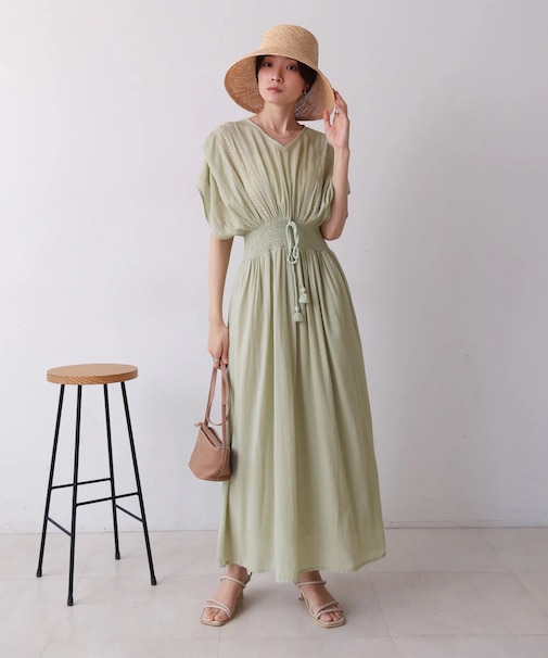 【Bab】フロント刺繍ウエストシャーリングワンピース