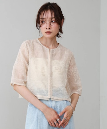 ﾌﾛﾝﾄﾎｯｸ刺繍ﾌﾞﾗｳｽｼﾞｬｹｯﾄ