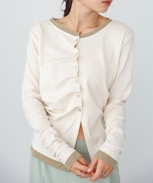 配色レイヤードドレープカーディガン
