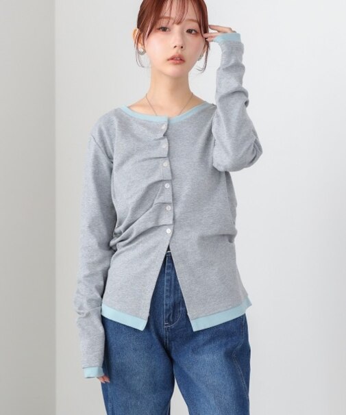 配色レイヤードドレープカーディガン