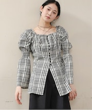チェック前開きビスチェ風チュニック