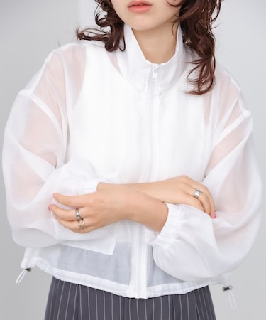 スタンド襟シアーブルゾン