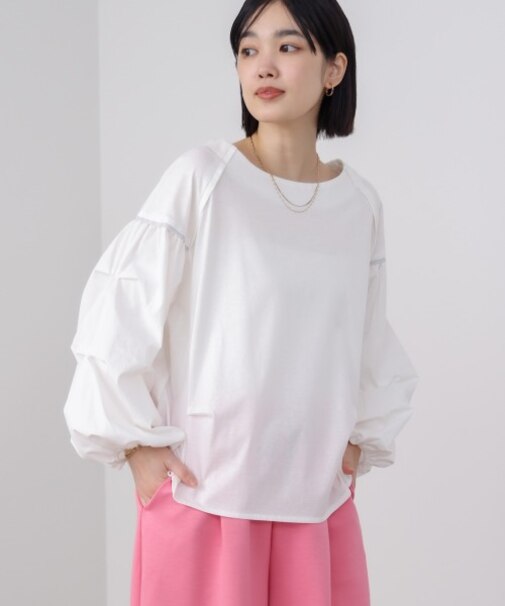 Ｗシルケット異素材タックスリーブプルオーバー
