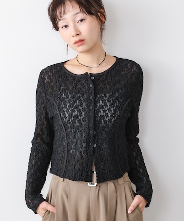 【Bab】カットジャガードフラワーカーディガン