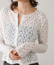 【Bab】カットジャガードフラワーカーディガン