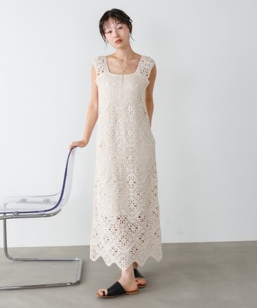 【Bab】【選べるサイズ展開】ロムバスクロシェロングワンピース